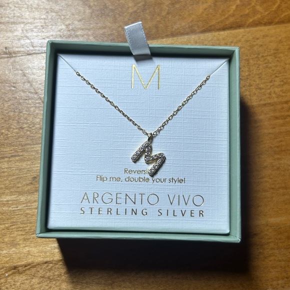Argento Vivo Sterling Silver Letter M Pendant Necklace - Picture 2 of 5